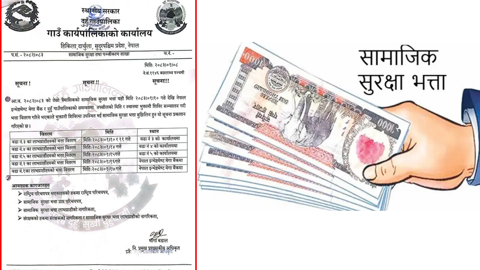 दार्चुलाको दुहुँ गाउँपालिकामा सामाजिक सुरक्षा भत्ता वितरण शिविर सञ्चालन हुँदै