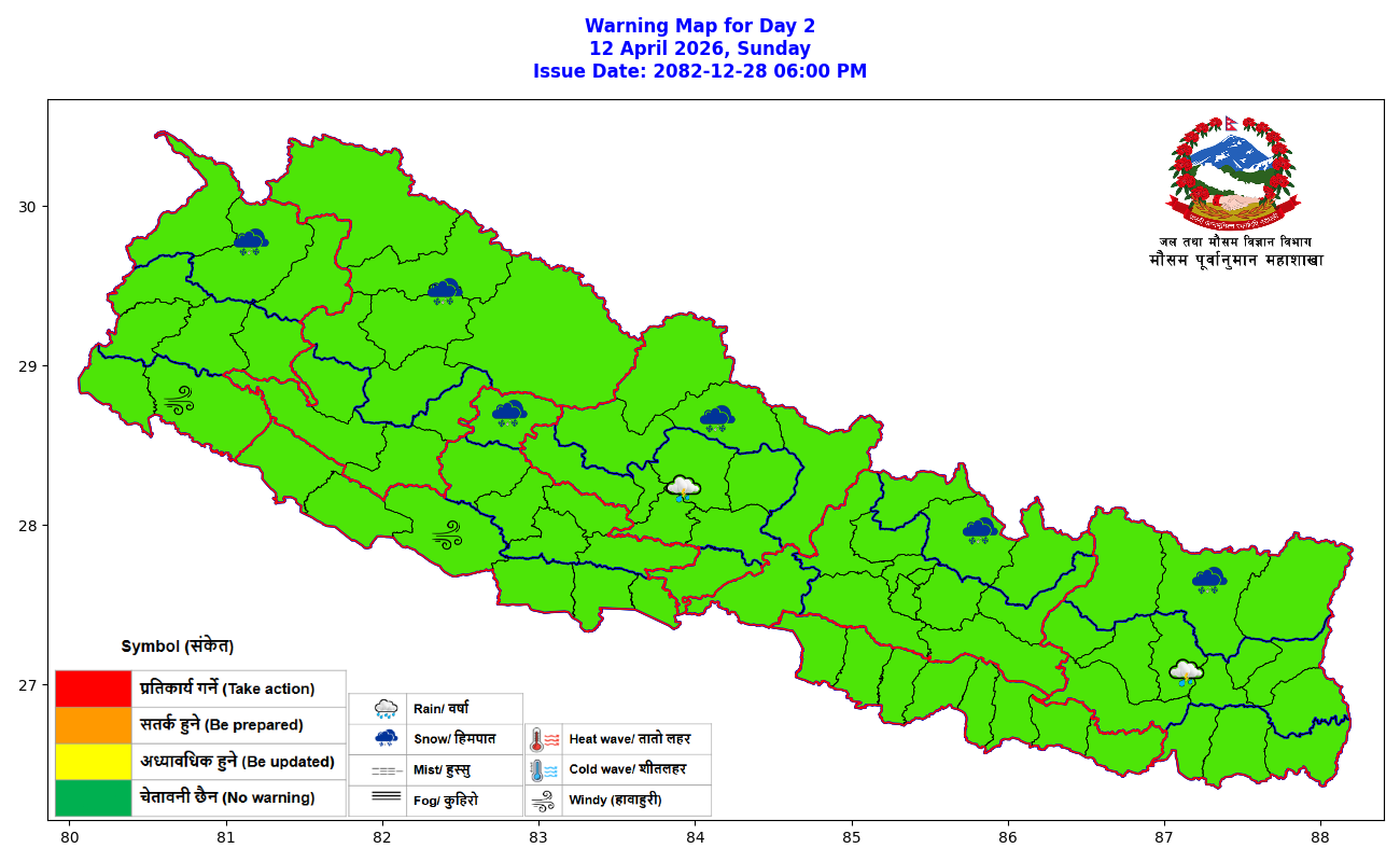 केही ठाउँमा हावाहुरी र चट्याङसहित वर्षाको सम्भावना